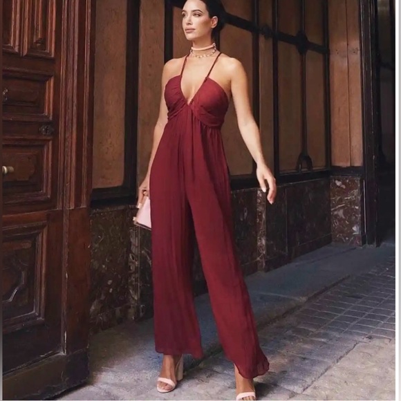 NWT Zara Burgundy Cross Back Jumpsuit - Picture 1 of 7